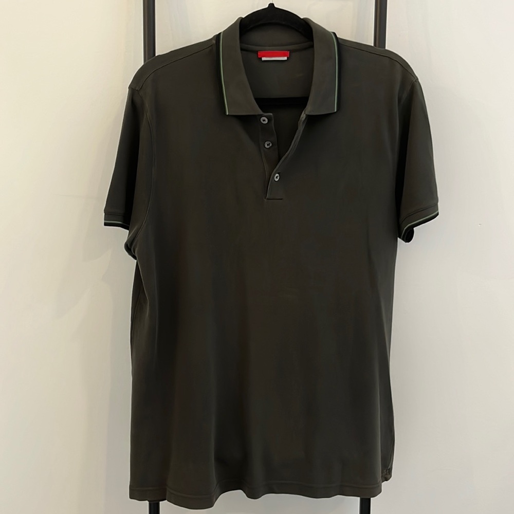 Prada green short sleeve cotton red logo men polo size XL